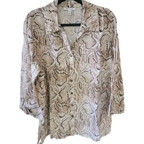 JM Collection Heavyweight Linen Top Womens 18 Button Blouse Animal Print - Picture 1 of 16
